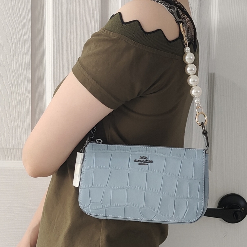 Nolita 19 Crocodile-embossed leather Cornflower with Free Extender